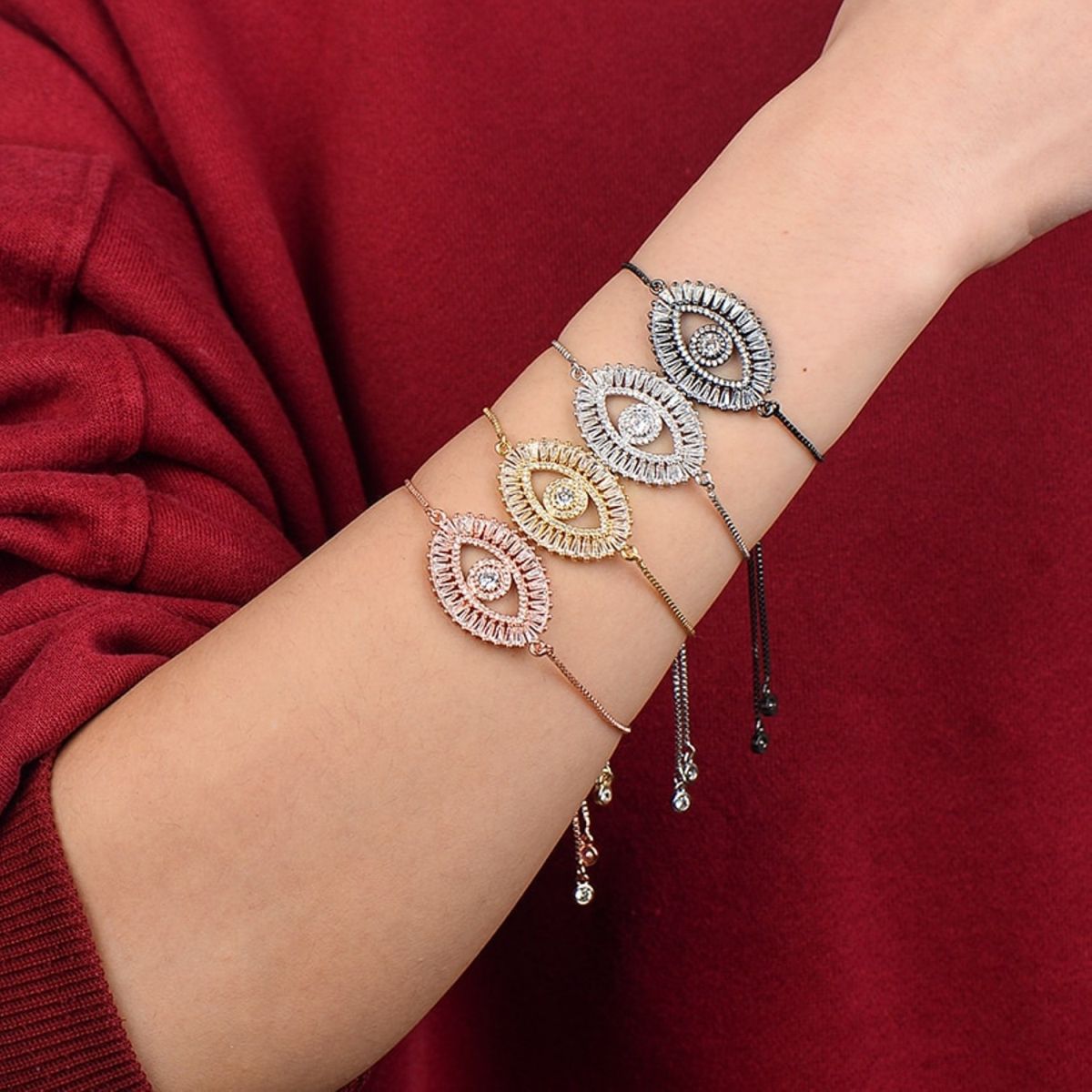 Turkish Evil Eye Lucky CZ American Diamond Slider Bracelet Bulk
