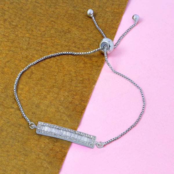 Silver Baguette CZ American Diamond Slider Tennis Bracelet Bulk Main image
