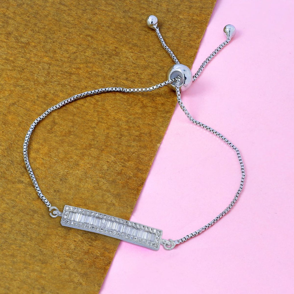 Silver Baguette CZ American Diamond Slider Tennis Bracelet Bulk
