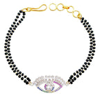 Turkish Evil Eye Good Luck Baguette Cubic Zirconia Adjustable Hand Wrist Mangalsutra Bracelet Women