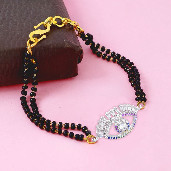 Turkish Evil Eye Good Luck Baguette Cubic Zirconia Adjustable Hand Wrist Mangalsutra Bracelet Women Main image