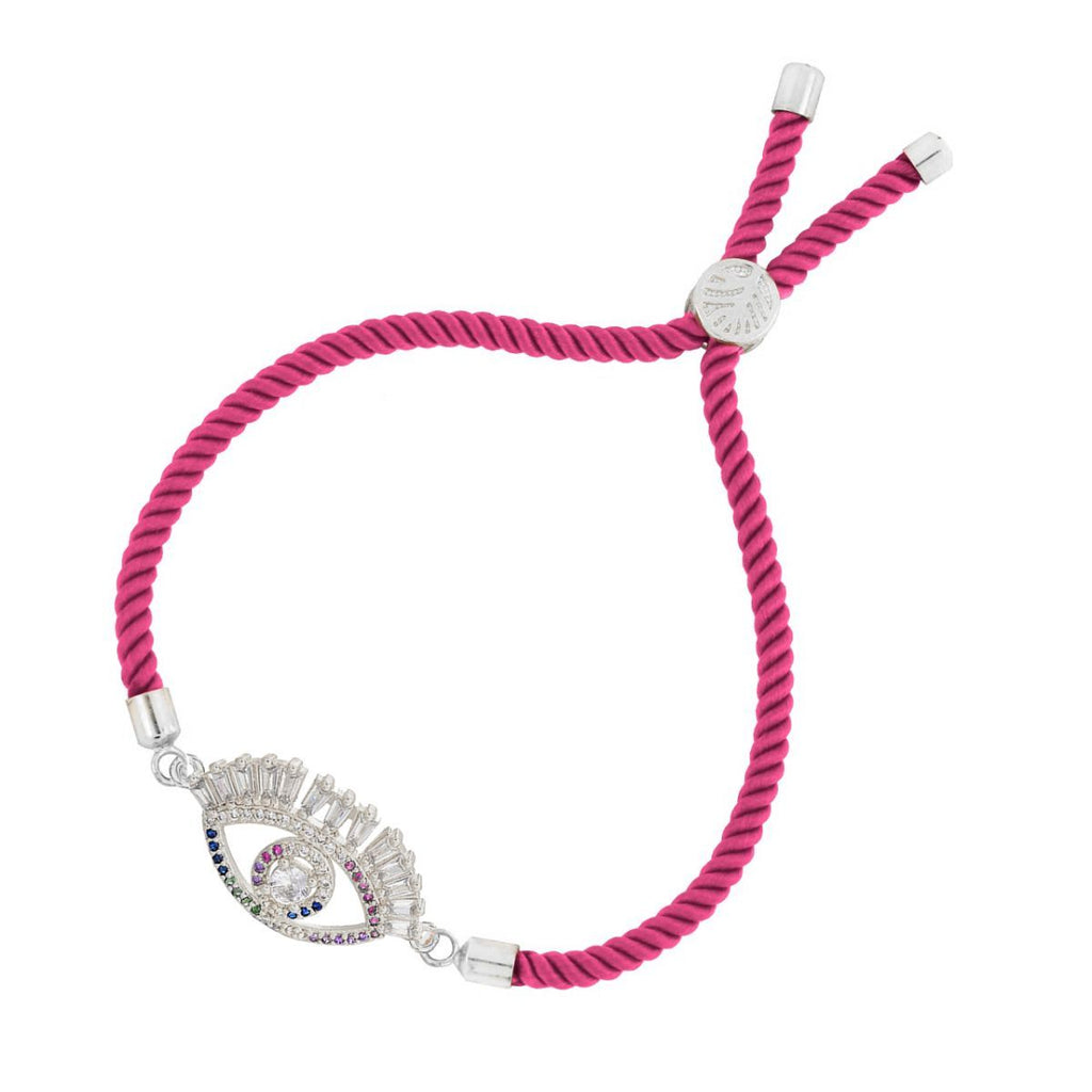Evil Eye Good Baguette Silver Pink CZ Thread Bracelet Bulk