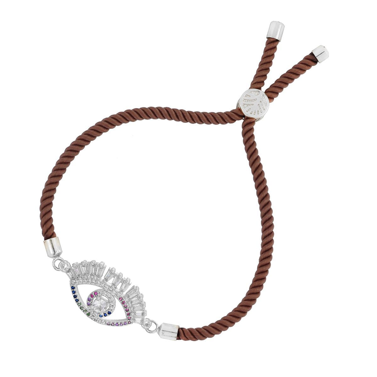Evil Eye Good Baguette Silver Brown CZ Thread Bracelet Bulk