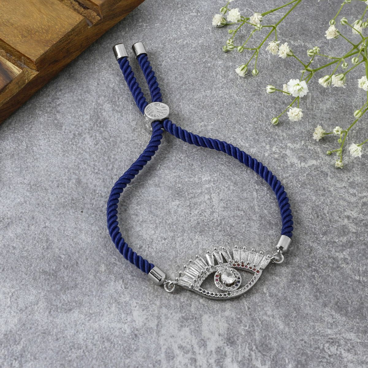 Evil Eye Good Baguette Silver Blue CZ Thread Bracelet Bulk
