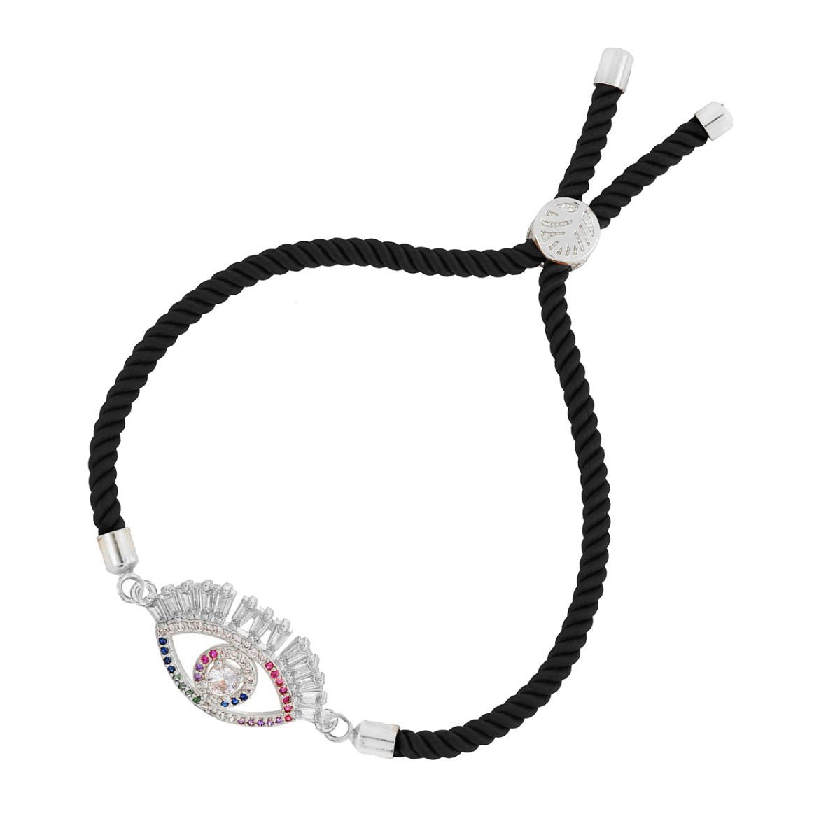 Evil Eye Good Baguette Silver Black CZ Thread Bracelet Bulk