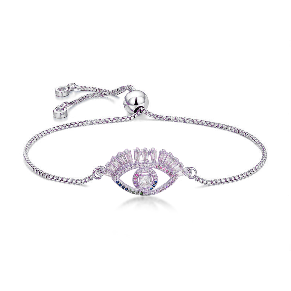 Evil Eye Baguette Cubic Zirconia American Diamond Slider Bracelet
