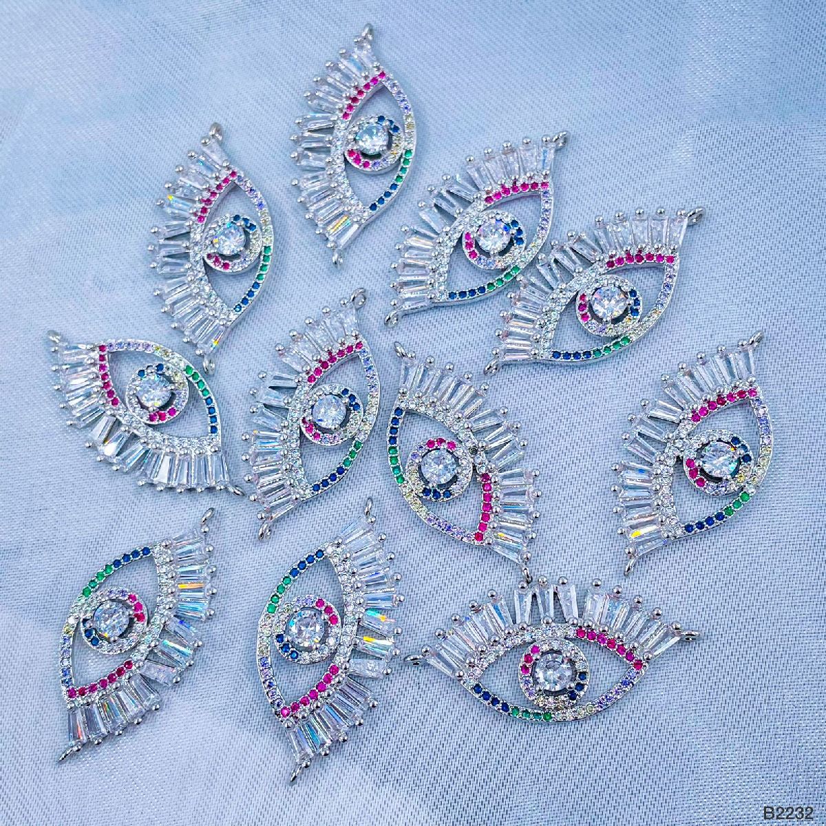 Evil Eye Nazariya Baguette CZ American Diamond Centre Pcs Bulk