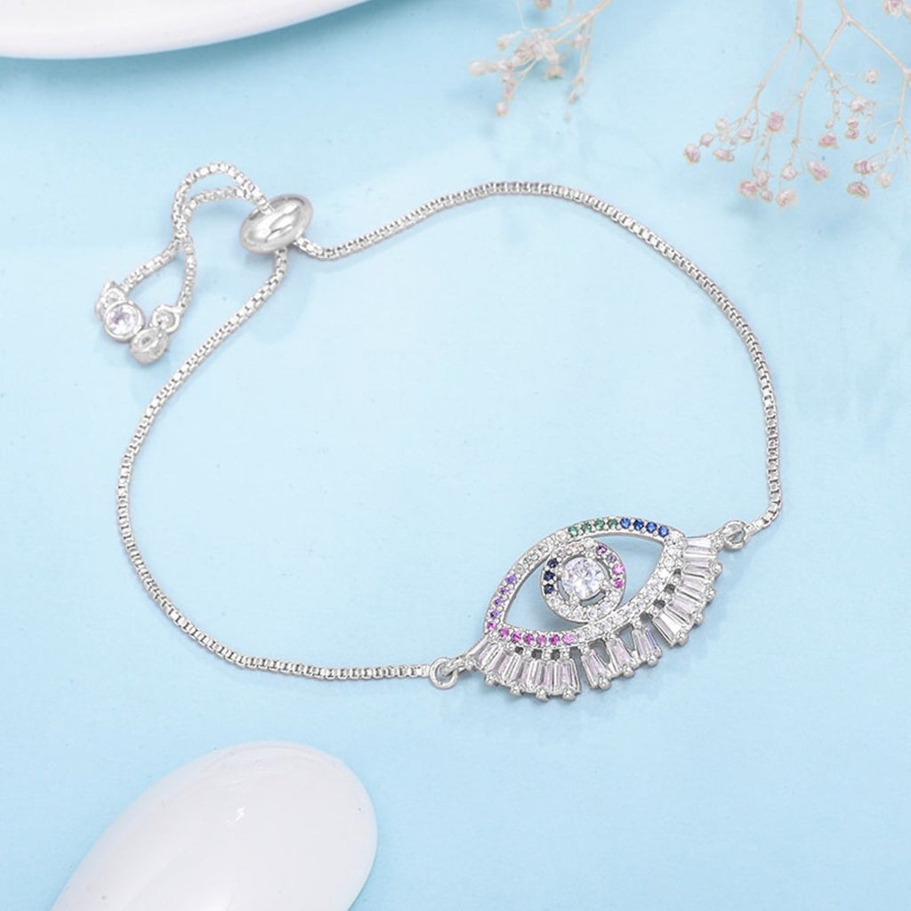 Evil Eye Baguette Cubic Zirconia American Diamond Slider Bracelet