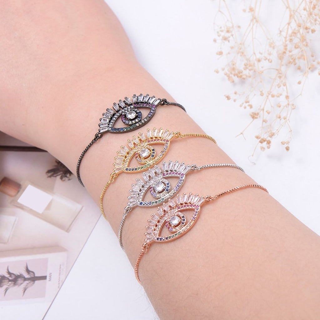 Evil Eye Baguette Cubic Zirconia American Diamond Slider Bracelet