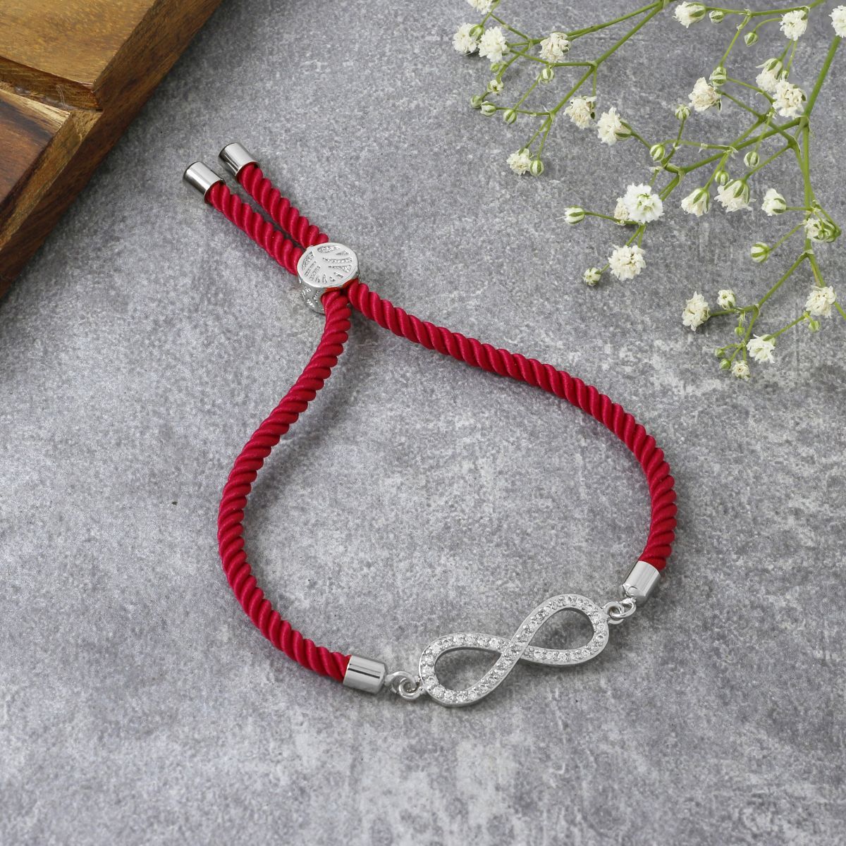 Infinity Silver Pink Cubic Zirconia Adjustable Thread Bracelet Bulk