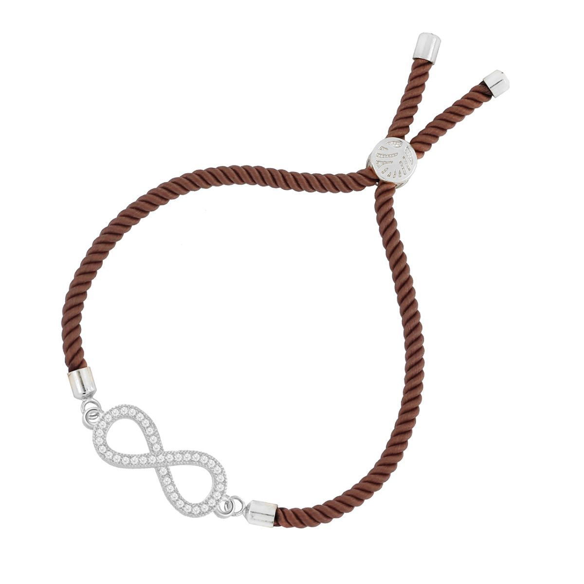 Infinity Silver Brown Cubic Zirconia Adjustable Thread Bracelet Bulk