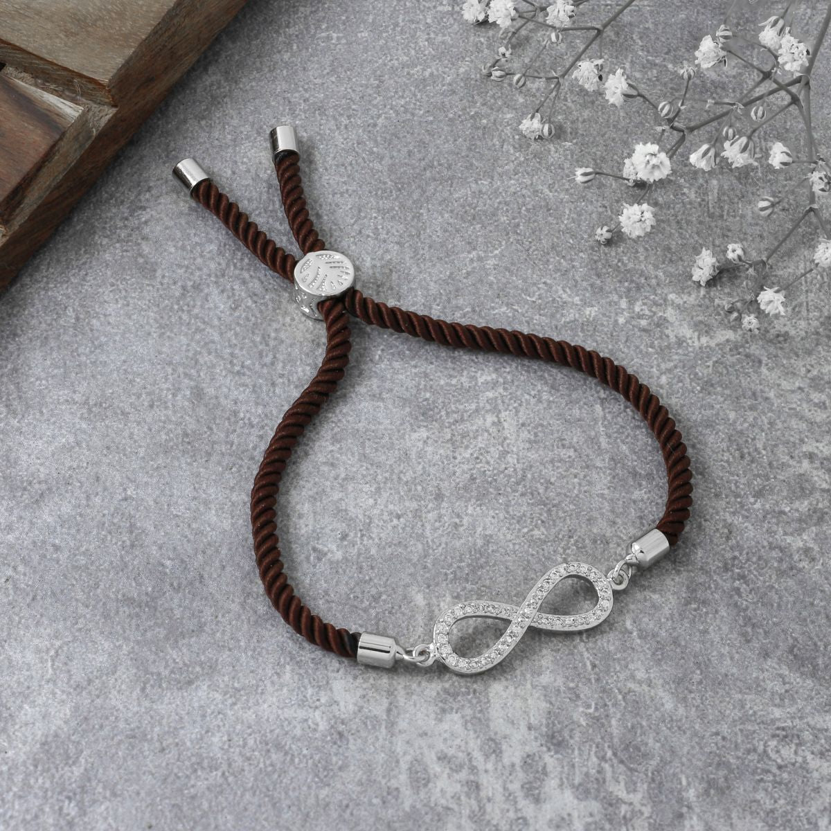 Infinity Silver Brown Cubic Zirconia Adjustable Thread Bracelet Bulk