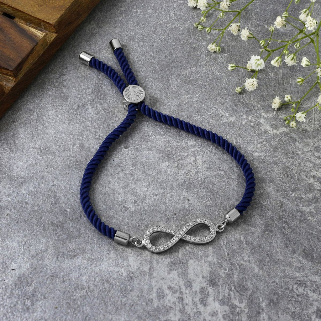 Infinity Silver Blue Cubic Zirconia Adjustable Thread Bracelet Bulk