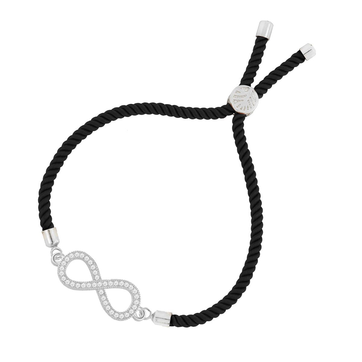 Infinity Silver Black Cubic Zirconia Adjustable Thread Bracelet Bulk