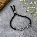Infinity Silver Black Cubic Zirconia Adjustable Thread Bracelet Bulk