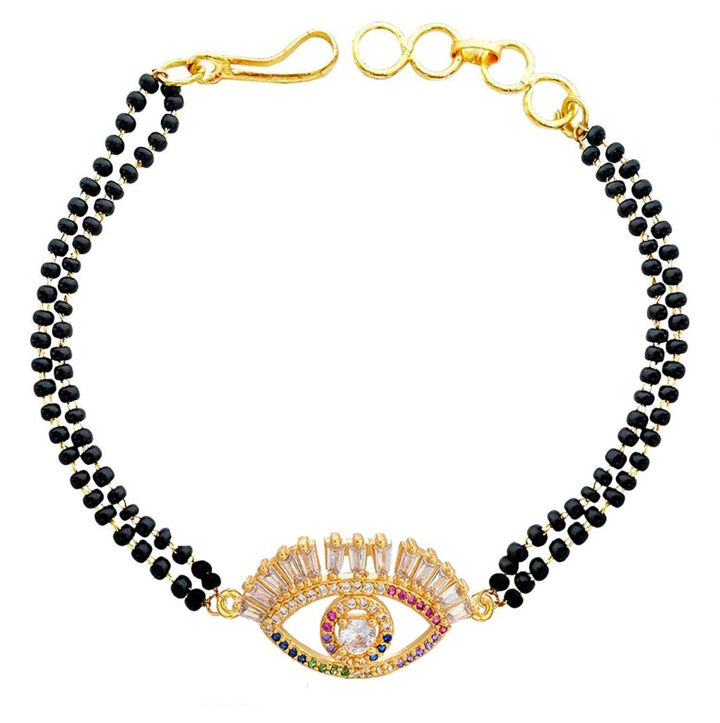 Turkish Evil Eye Good Luck Baguette Cubic Zirconia Adjustable Hand Wrist Mangalsutra Bracelet Women