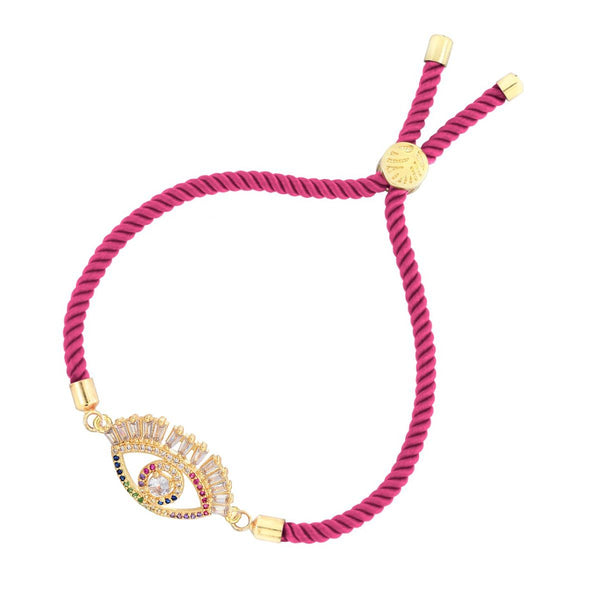 Evil Eye Good Baguette Gold Pink American Diamond Thread Bracelet Secondary image