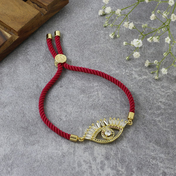Evil Eye Good Baguette Gold Pink American Diamond Thread Bracelet Main image