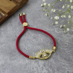 Evil Eye Good Baguette Gold Pink American Diamond Thread Bracelet