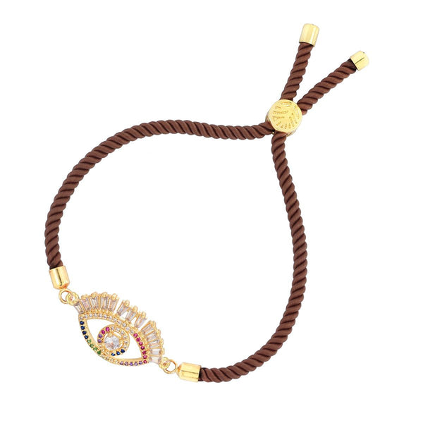 Evil Eye Good Baguette Gold Brown CZ Thread Bracelet Bulk Secondary image