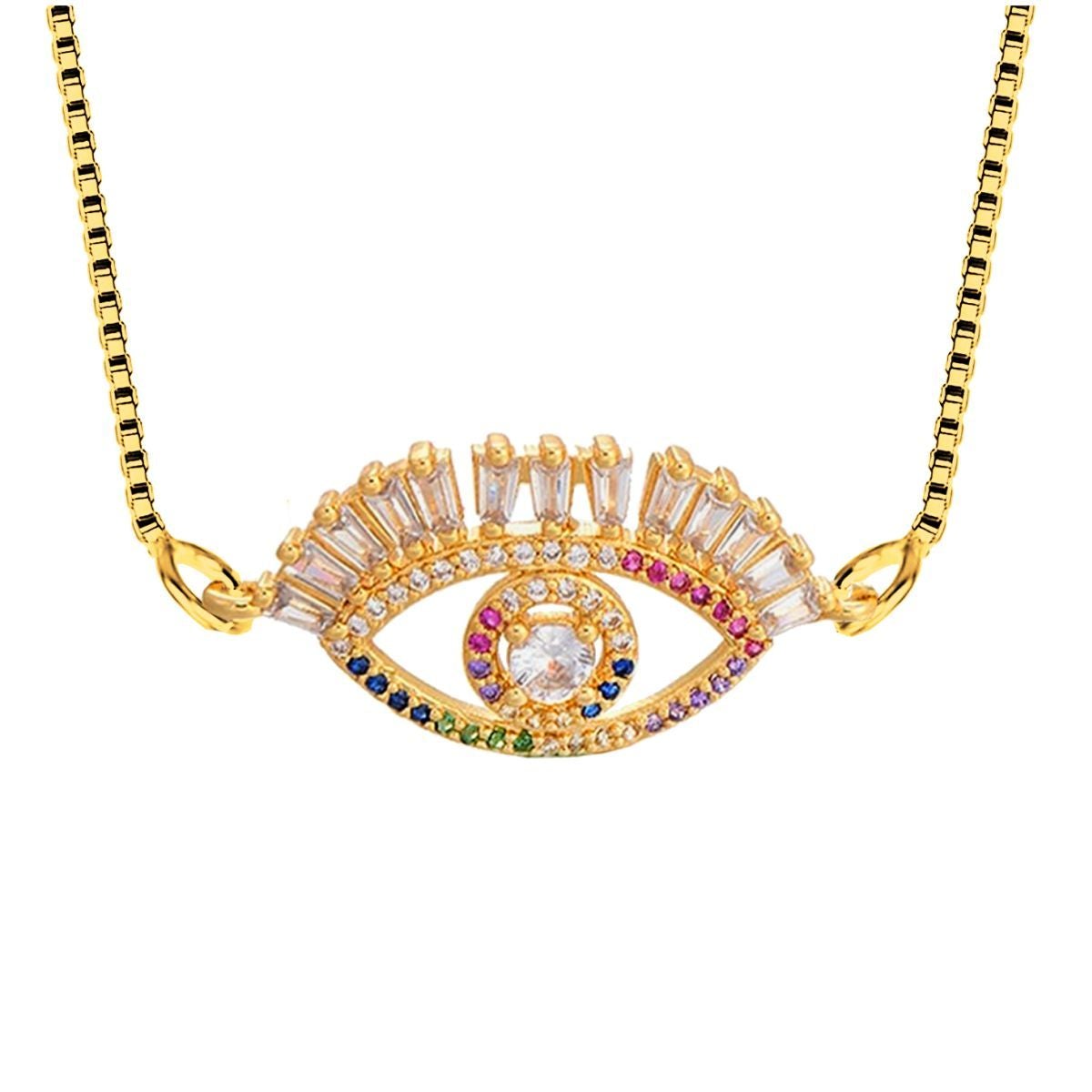 Turkish Evil Eye Cubic Zirconia Diamond Necklace Pendant Chain Bulk