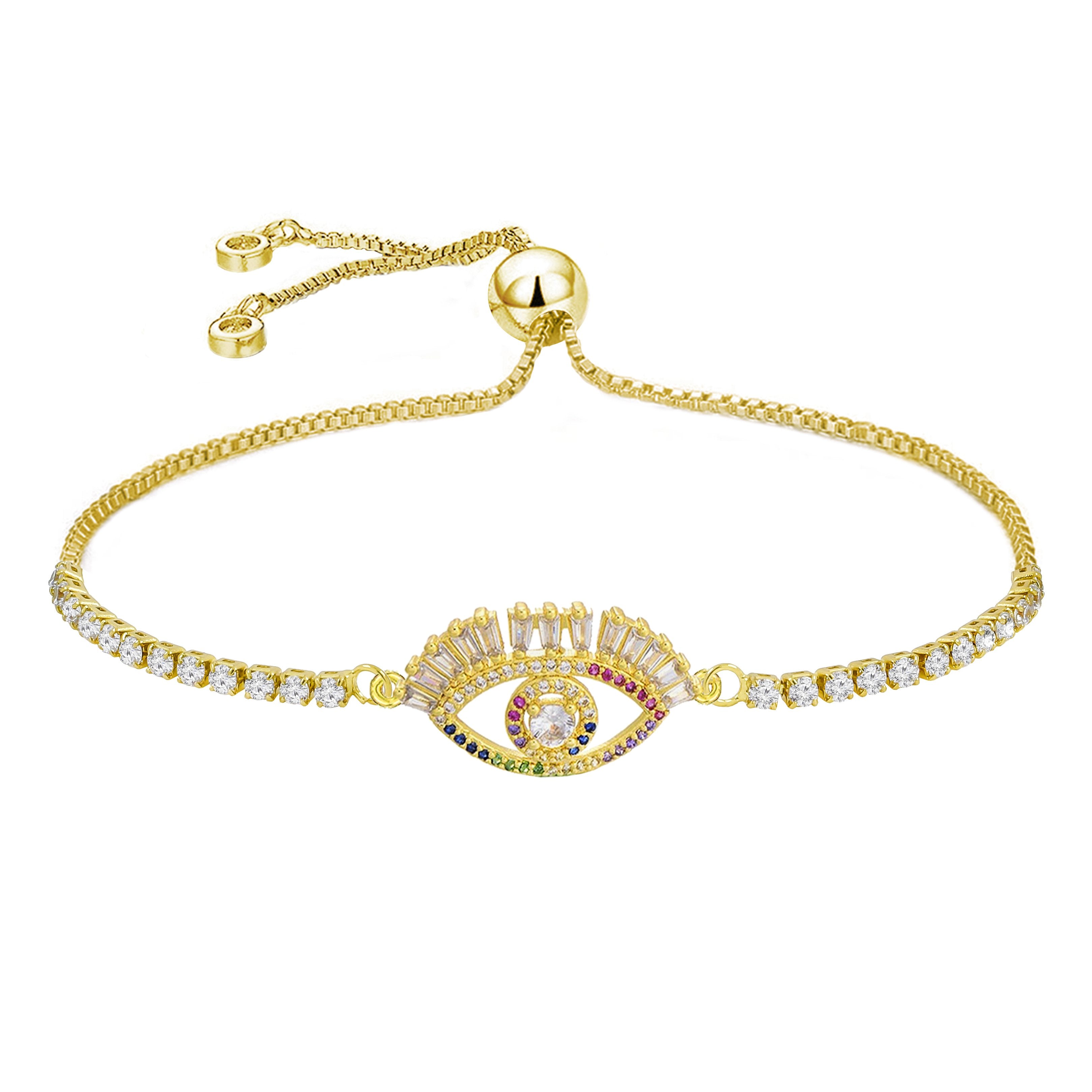 Gold CZ Slider Turkish Evil Eye Bracelet For Women Bulk