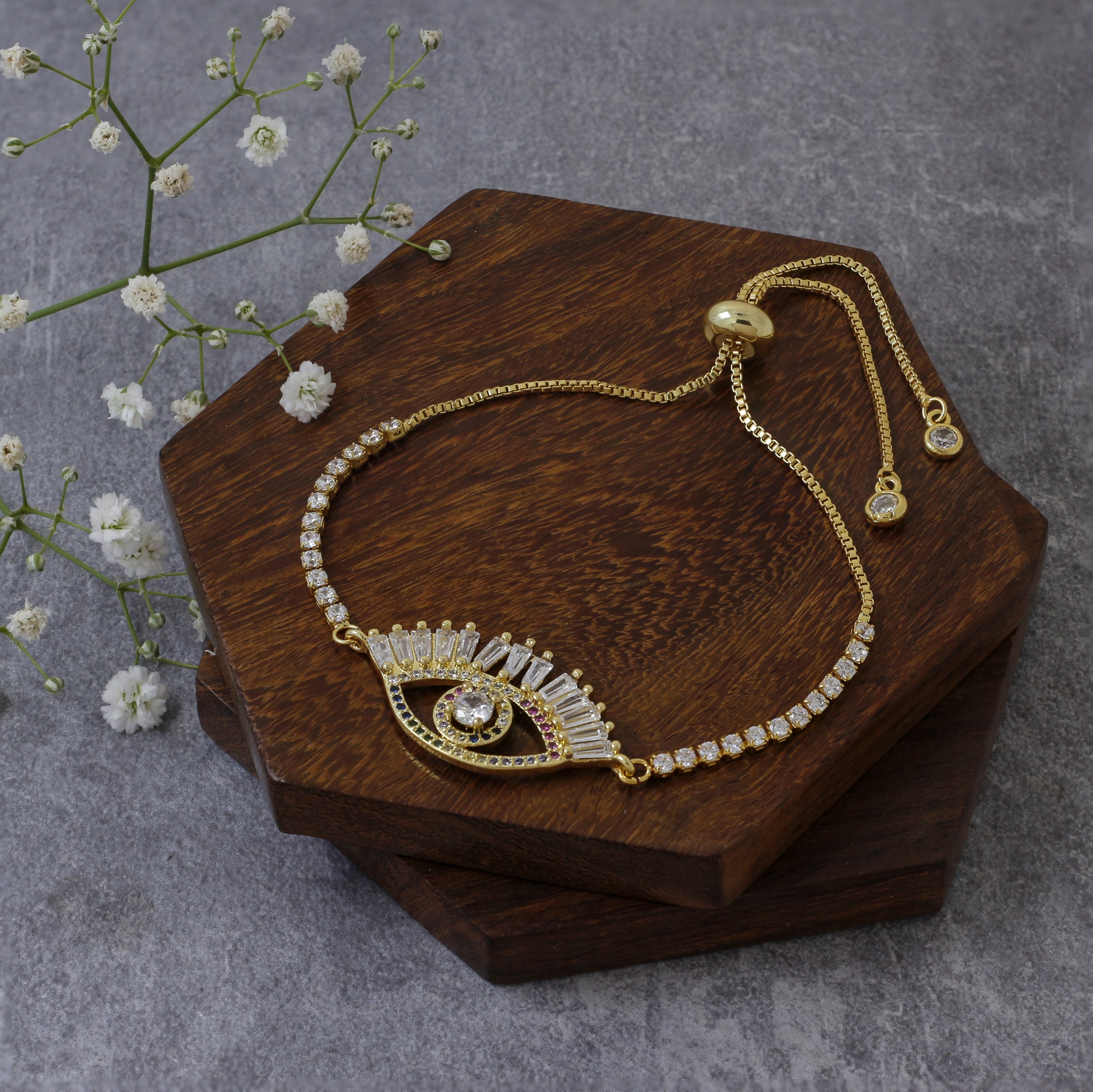 Gold CZ Slider Turkish Evil Eye Bracelet For Women Bulk Main image