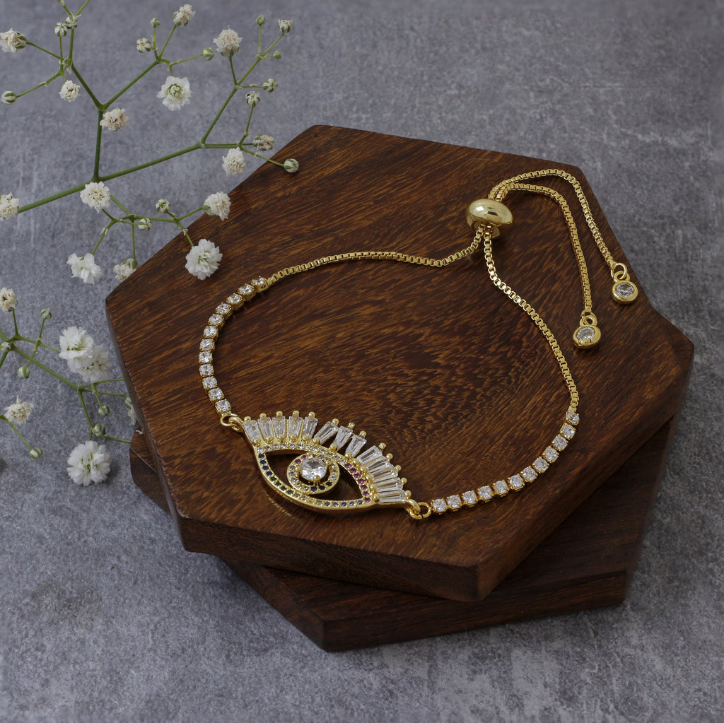 Gold CZ Slider Turkish Evil Eye Bracelet For Women Bulk