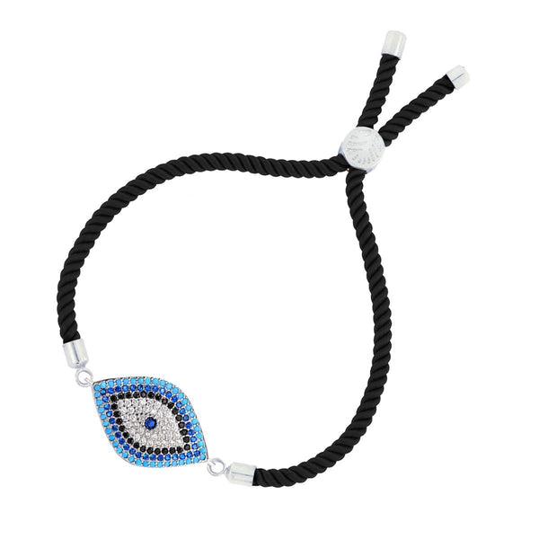 Black Silver Leaf Thread Turkish Evil Eye Bracelet For Women Bulk Main image