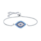 Silver Blue Evil Eye Lucky CZ American Diamond Bracelet Bulk