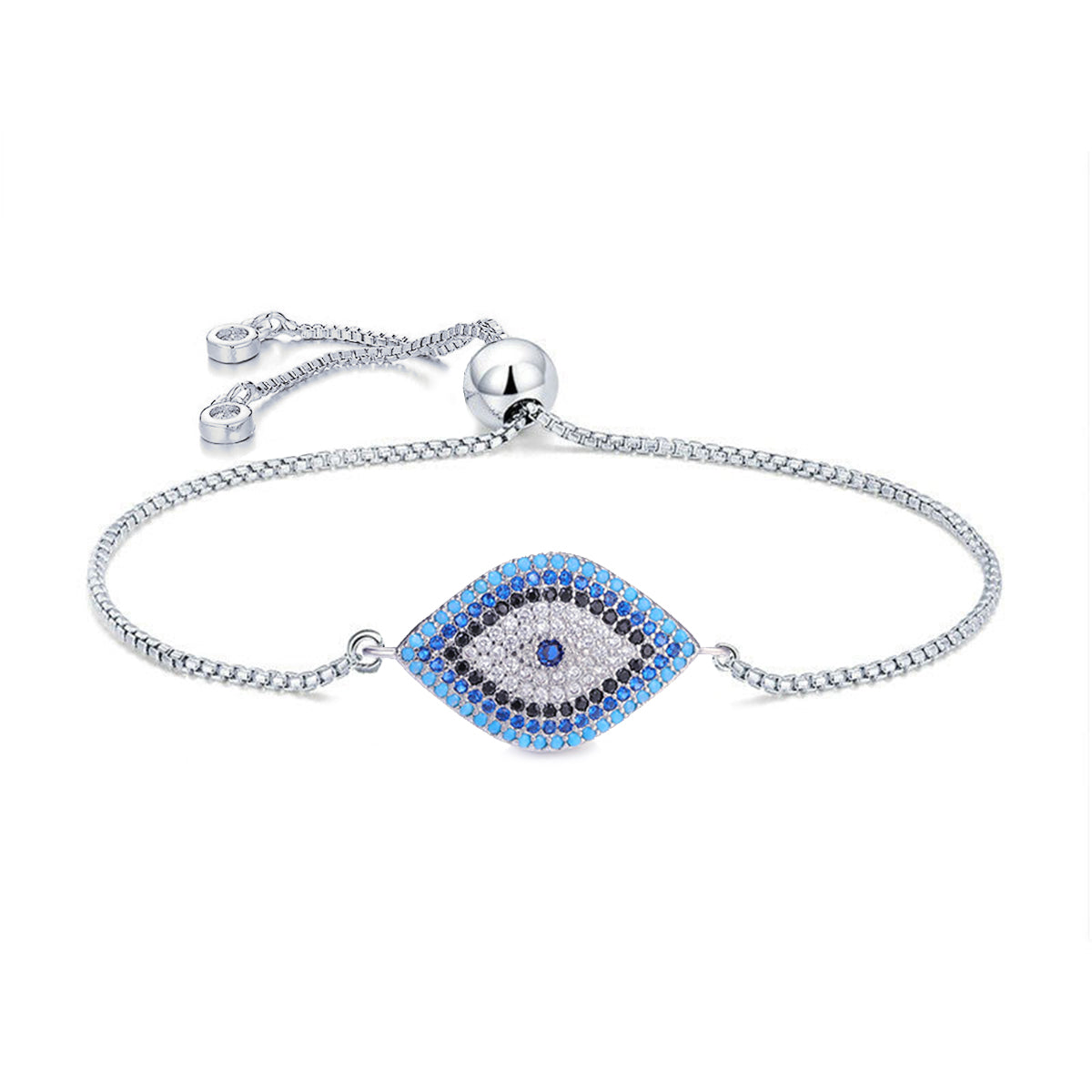 Silver Blue Evil Eye Lucky CZ American Diamond Bracelet Bulk