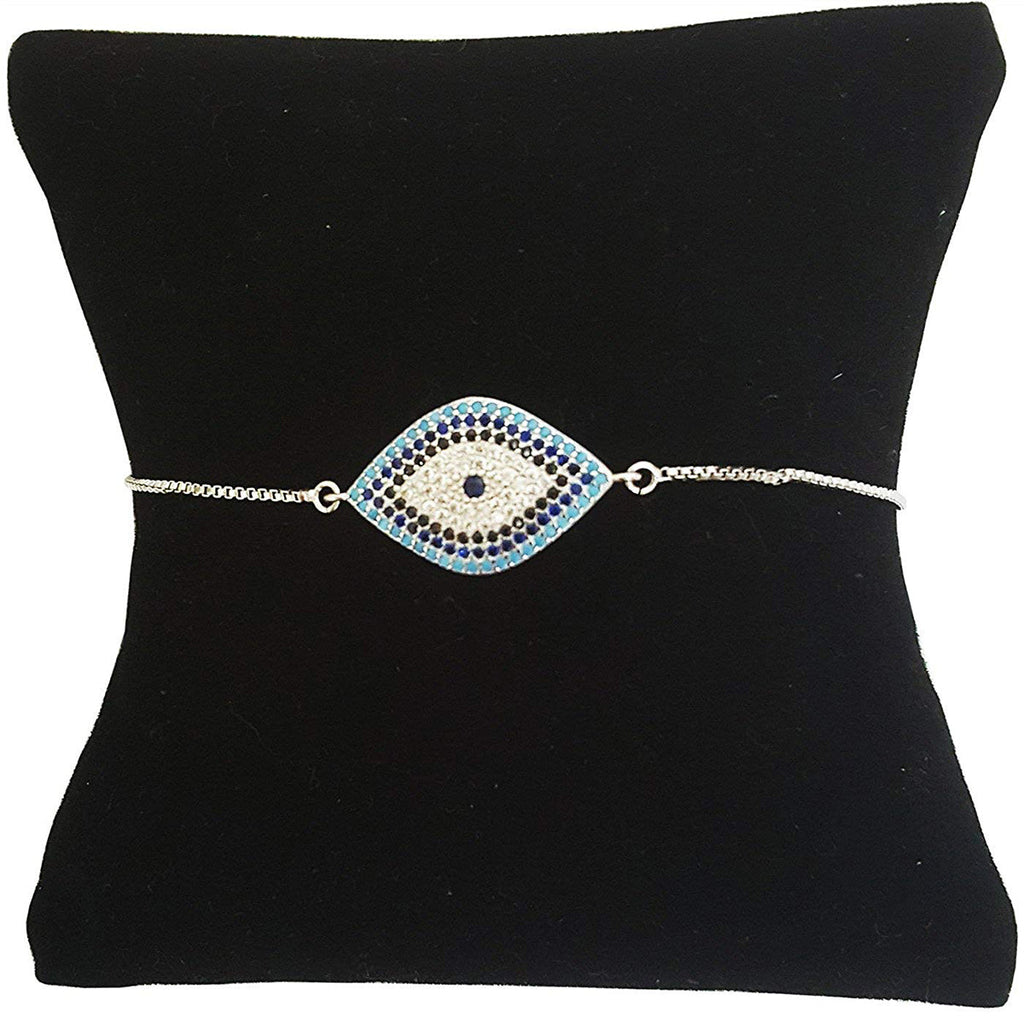 Silver Blue Evil Eye Lucky CZ American Diamond Bracelet Bulk