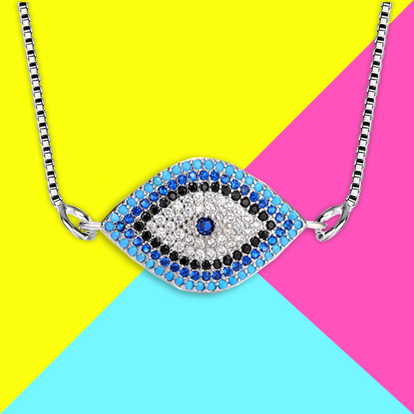 Turkish Blue Evil Eye American Diamond Necklace Pendant Chain Bulk Main image