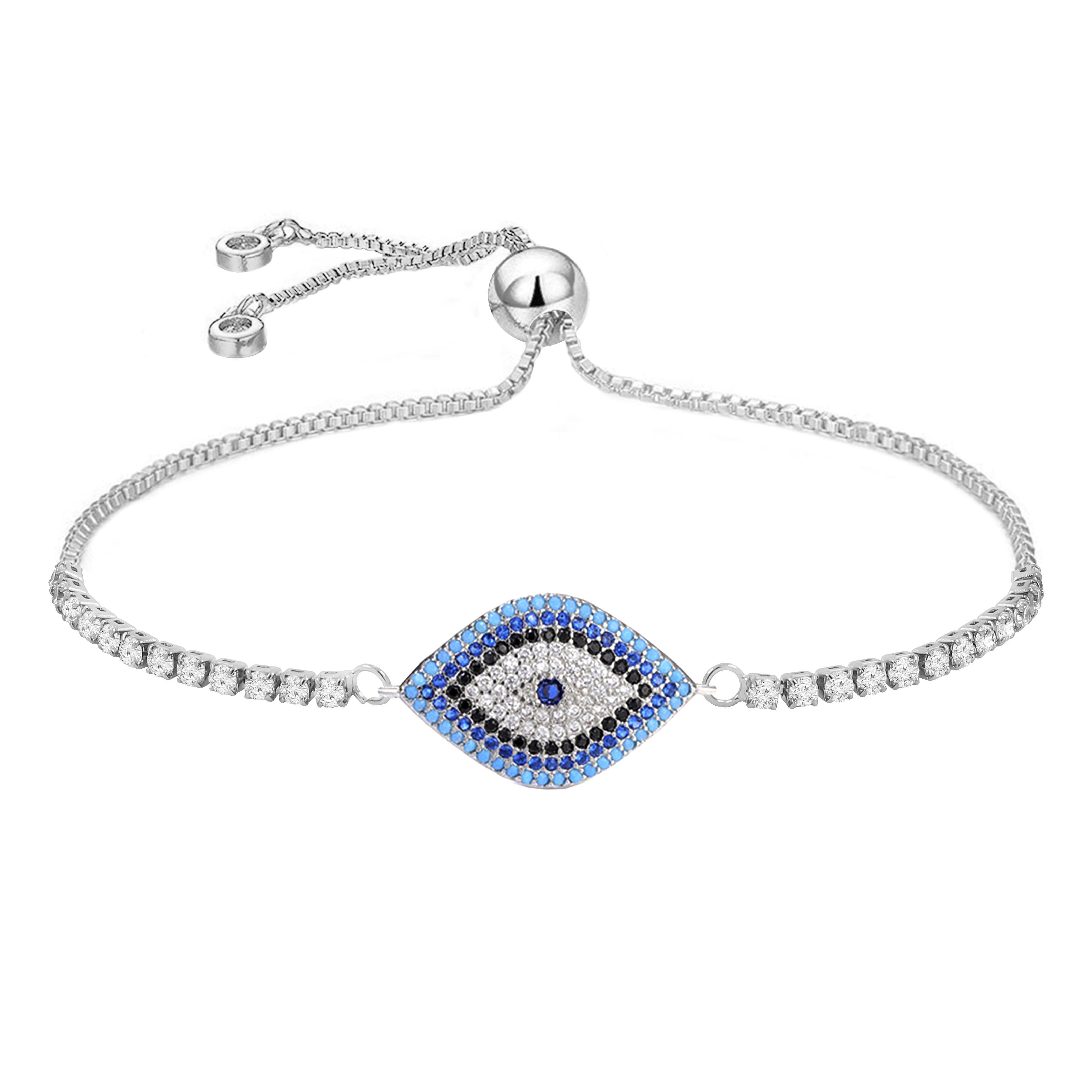 Blue Cubic Zirconia Slider Turkish Evil Eye Bracelet Women Bulk