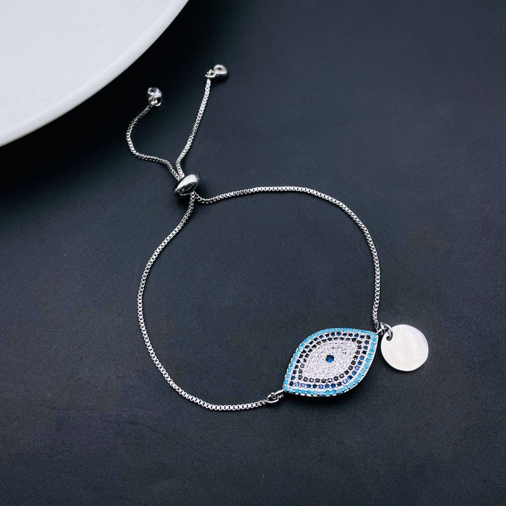 Evil Eye Silver Blue CZ Medallion Charm Slider Bracelet Bulk