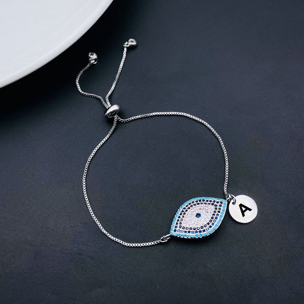 Evil Eye Silver Blue CZ Medallion Charm Slider Bracelet Bulk Main image