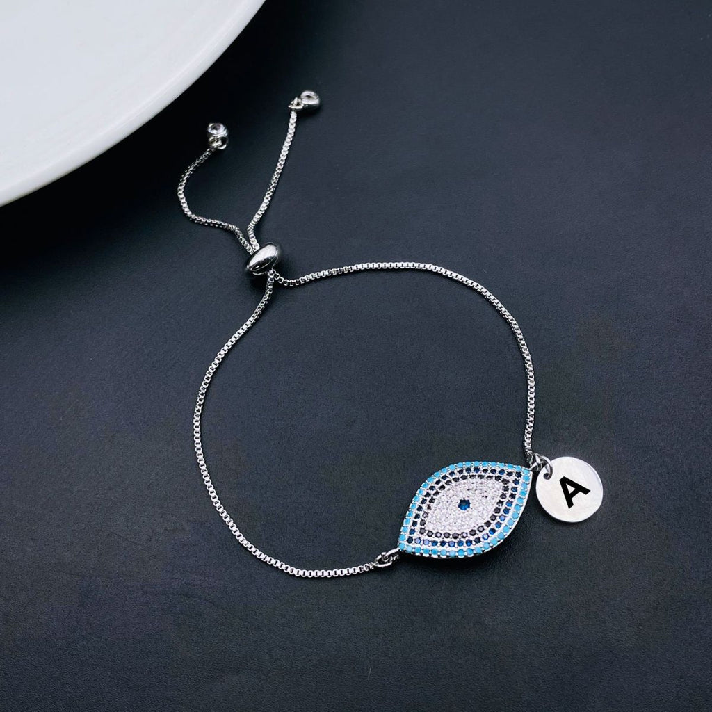 Evil Eye Silver Blue CZ Medallion Charm Slider Bracelet Bulk