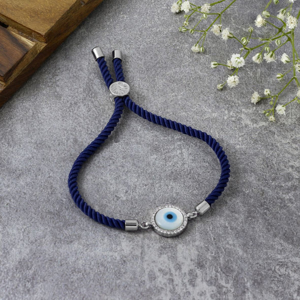 Evil Eye Silver Blue American Diamond Adjustable Thread Bracelet Bulk Main image