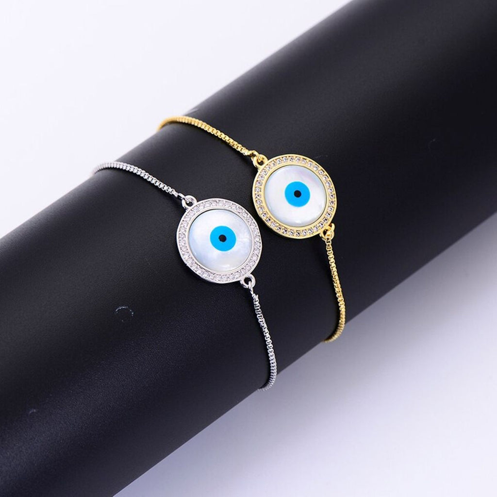 Silver Blue Evil Eye Lucky CZ American Diamond Bracelet Bulk