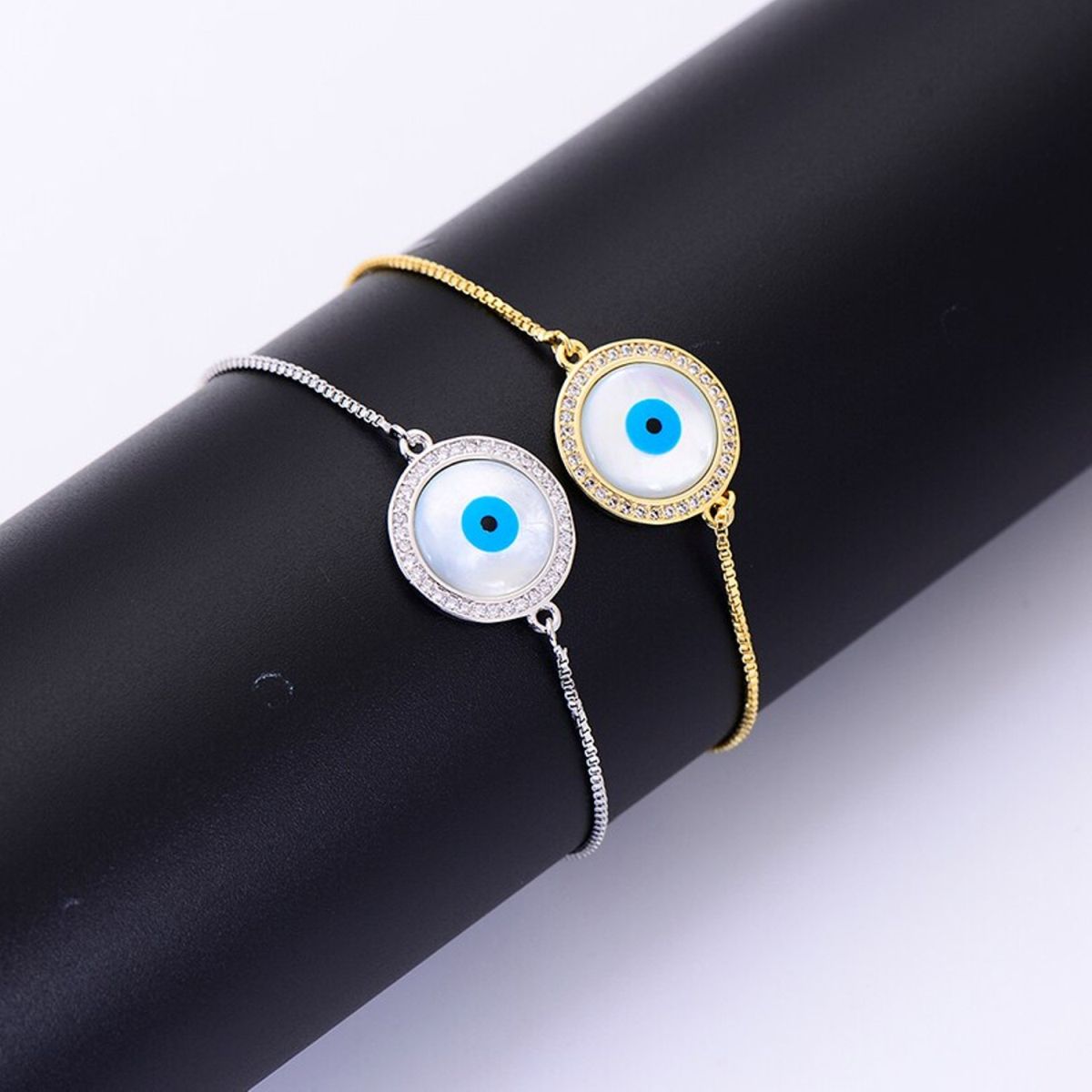 Silver Blue Evil Eye Lucky CZ American Diamond Bracelet Bulk
