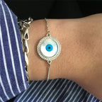 Silver Blue Evil Eye Lucky CZ American Diamond Bracelet Bulk