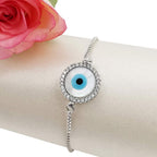 Silver Blue Evil Eye Lucky CZ American Diamond Bracelet Bulk
