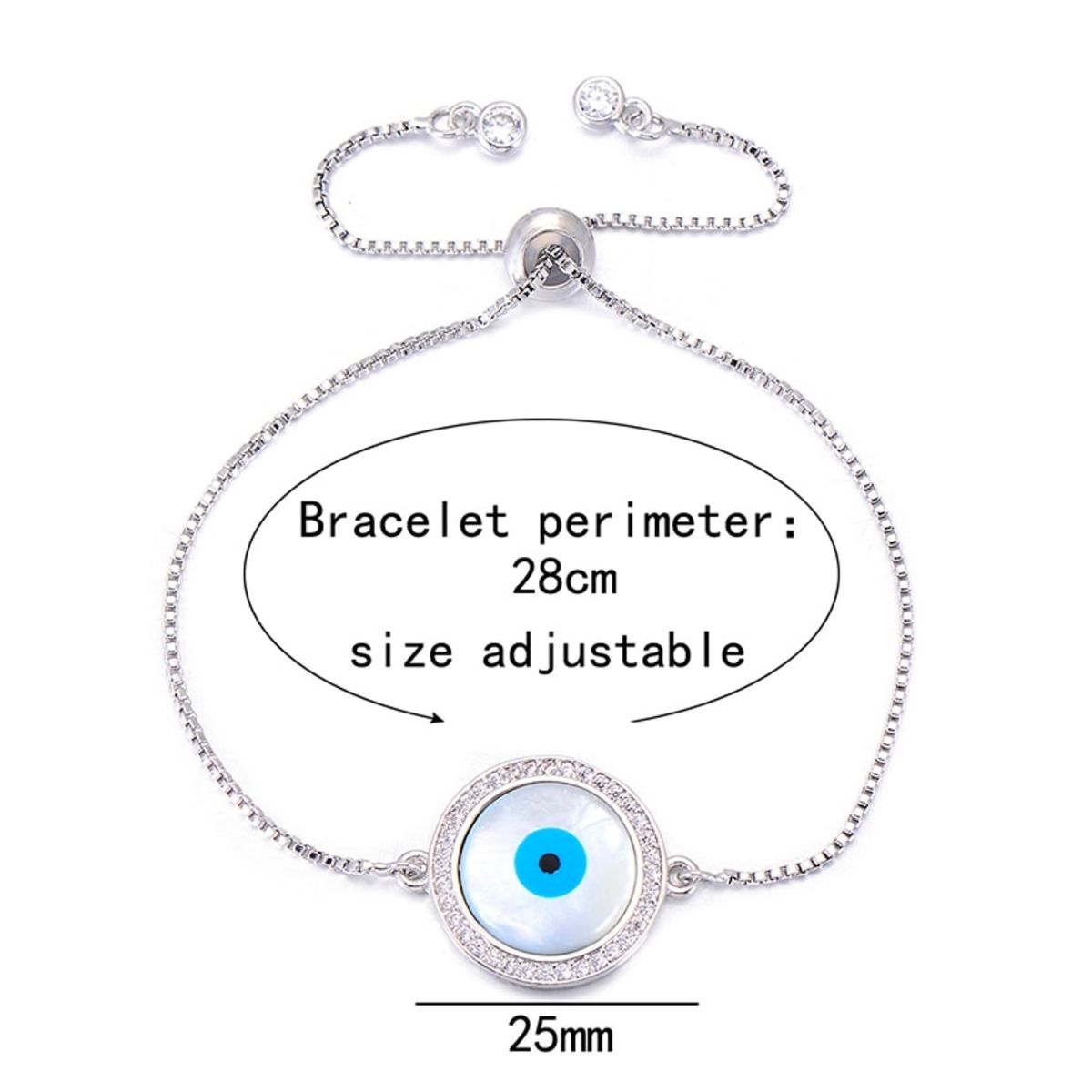 Silver Blue Evil Eye Lucky CZ American Diamond Bracelet Bulk