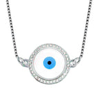 Round Turkish Evil Eye CZ Silver Necklace Pendant Chain Bulk