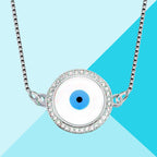 Round Turkish Evil Eye CZ Silver Necklace Pendant Chain Bulk