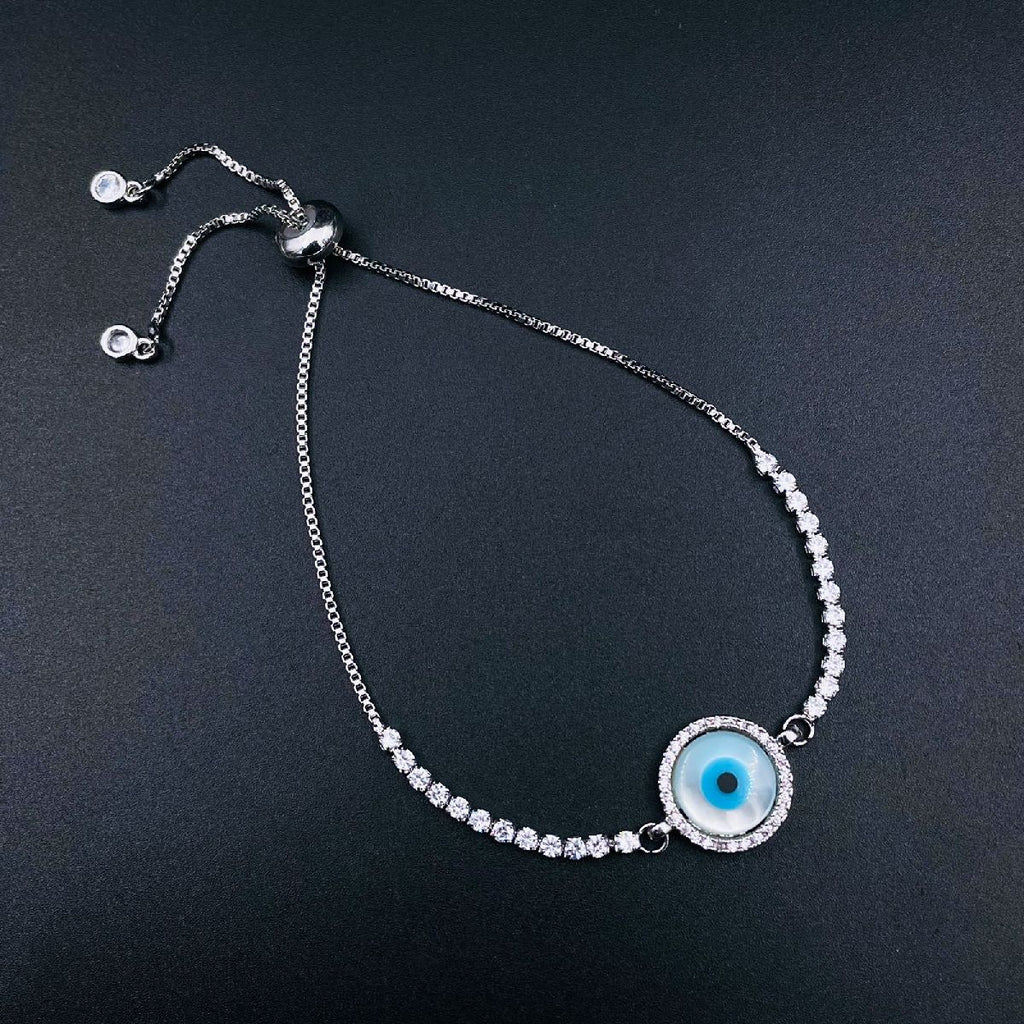 Copper CZ Crystal Silver Evil Eye Charms Slider Bracelet Girls Bulk