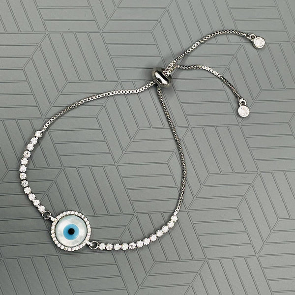 Copper CZ Crystal Silver Evil Eye Charms Slider Bracelet Girls Bulk Main image