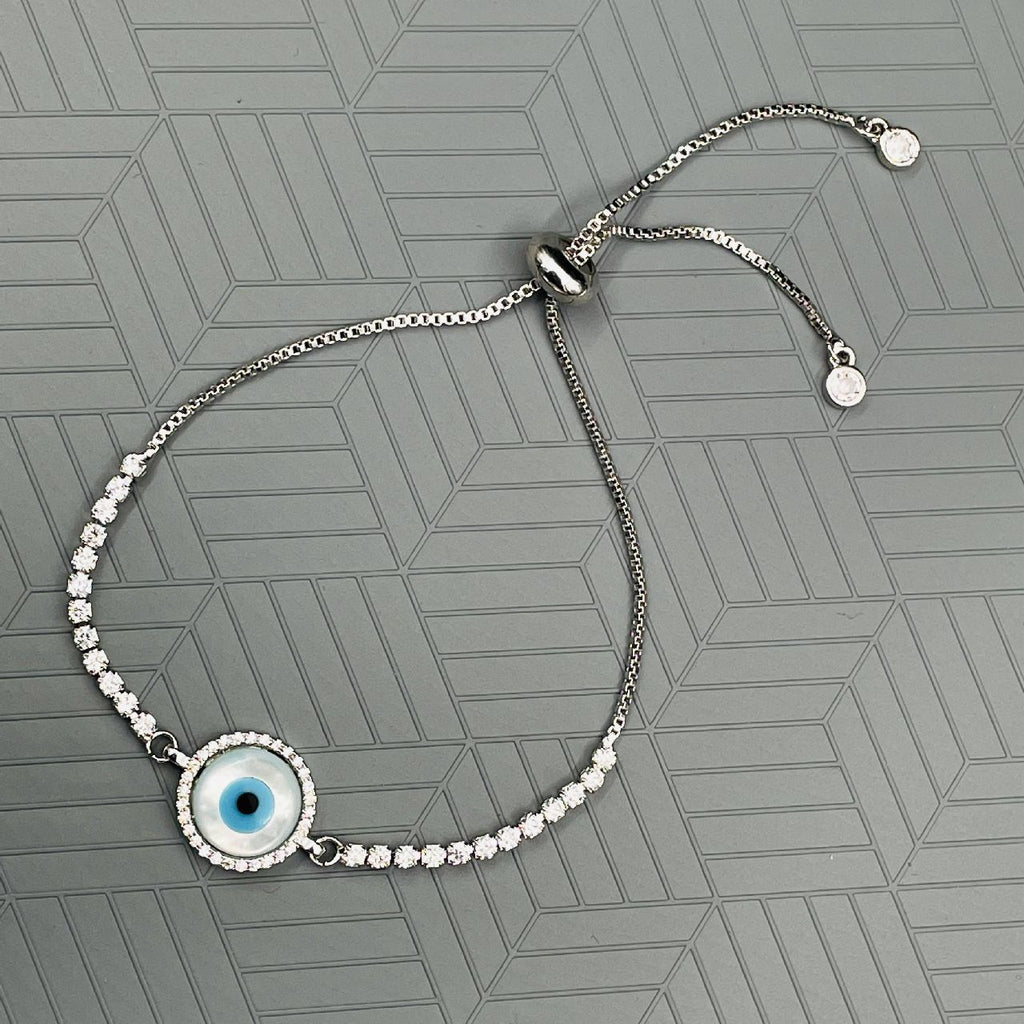 Copper CZ Crystal Silver Evil Eye Charms Slider Bracelet Girls Bulk