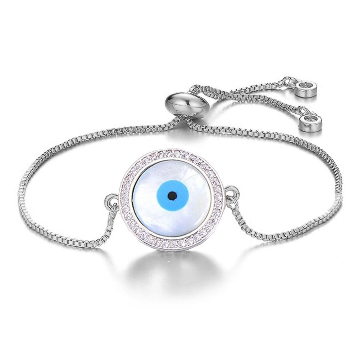 Silver Blue Evil Eye Lucky CZ American Diamond Bracelet Bulk