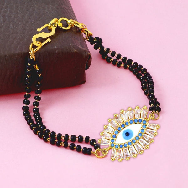 Turkish Blue Gold Evil Eye Good Luck Cubic Zirconia American Diamond Adjustable Hand Wrist Mangalsutra Bracelet Women Main image